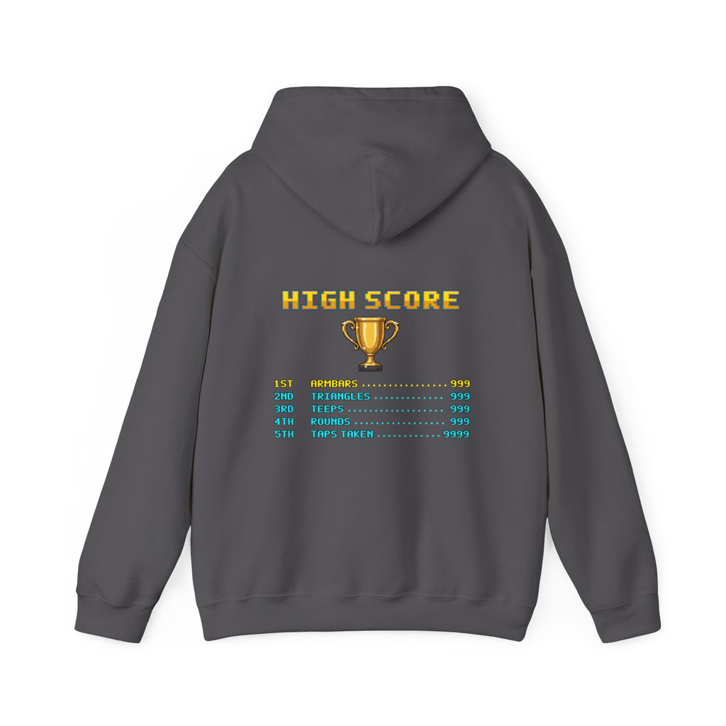 BJJ Hoodie - High Score: Armbars and Triangles - Retro Pixel Art Hoodie