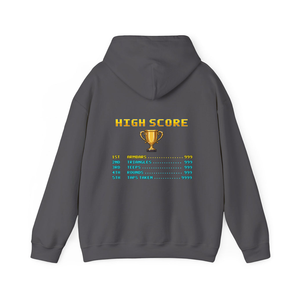 BJJ Hoodie - High Score: Armbars and Triangles - Retro Pixel Art Hoodie