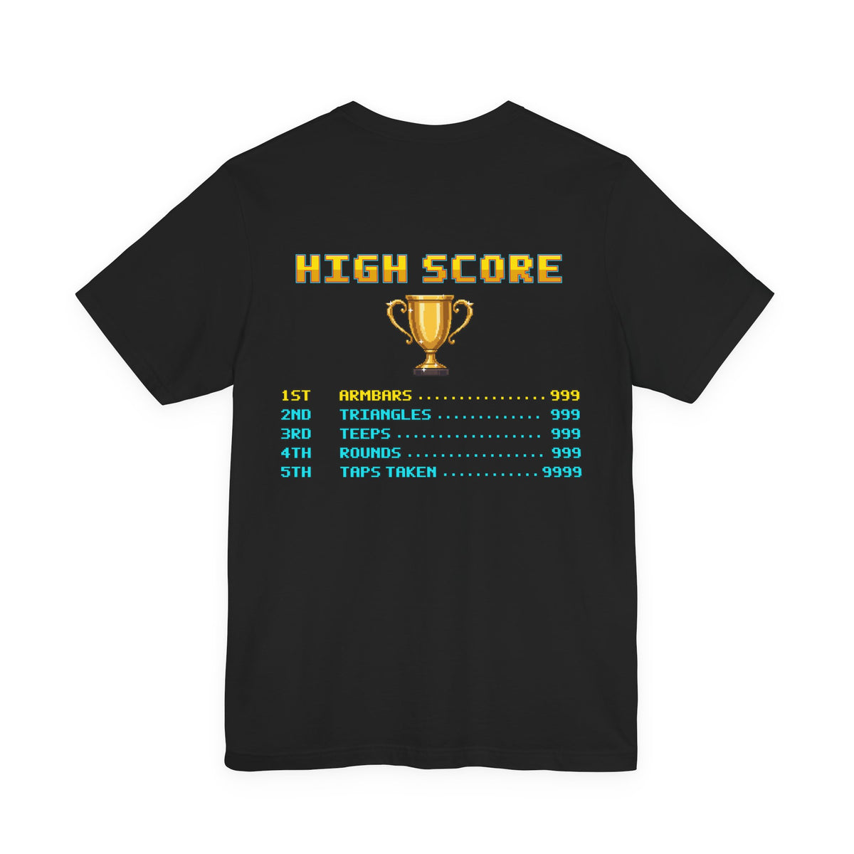 BJJ Shirt - High Score: Armbars and Triangles - Retro Pixel Art Tee