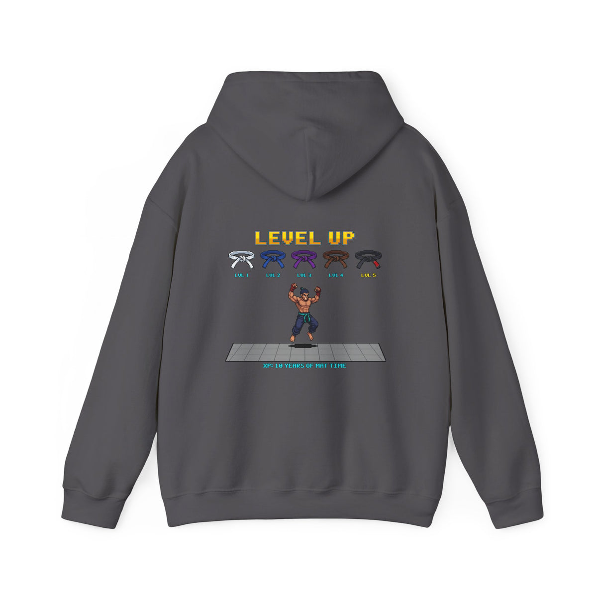 BJJ Hoodie - Level Up Belt Ranks - Retro Pixel Art Hoodie