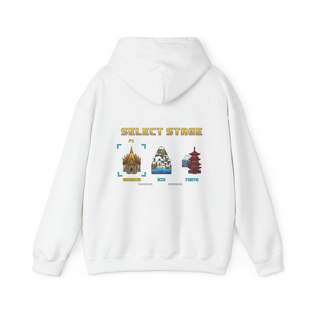 Muay Thai Hoodie - Select Stage: Bangkok Rio Tokyo - Retro Pixel Art Hoodie