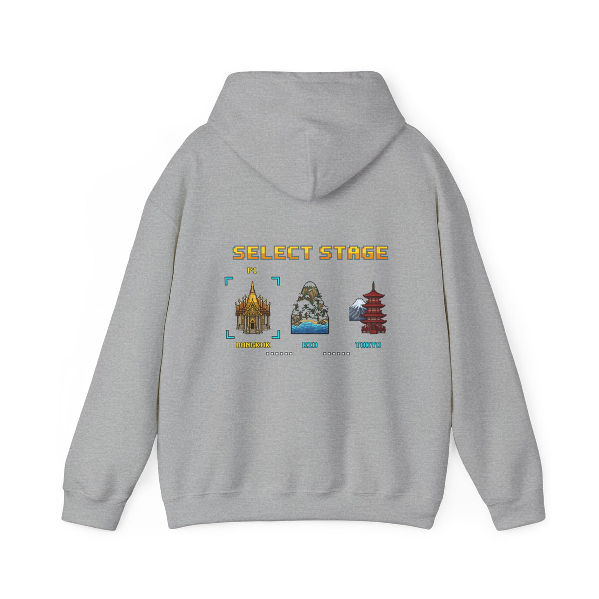Muay Thai Hoodie - Select Stage: Bangkok Rio Tokyo - Retro Pixel Art Hoodie