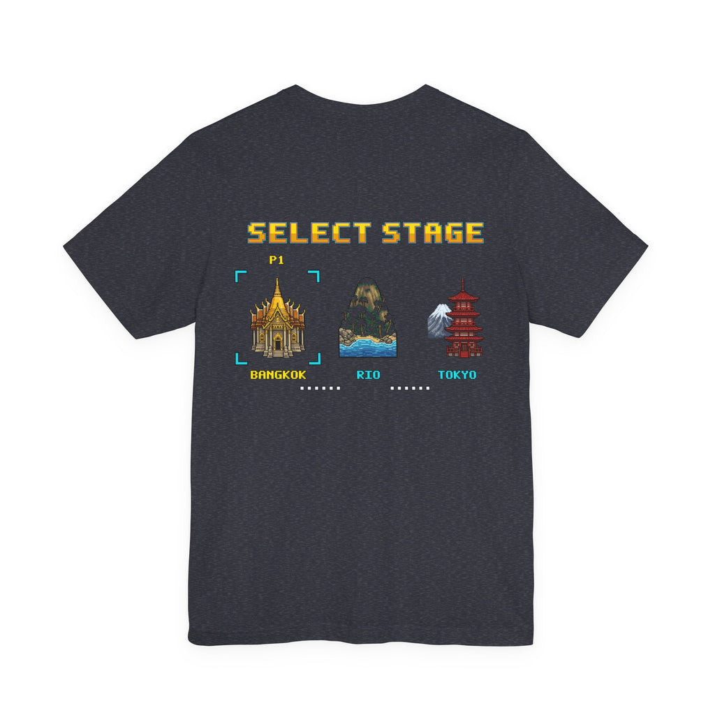 Muay Thai Shirt - Select Stage: Bangkok Rio Tokyo - Retro Pixel Art Tee
