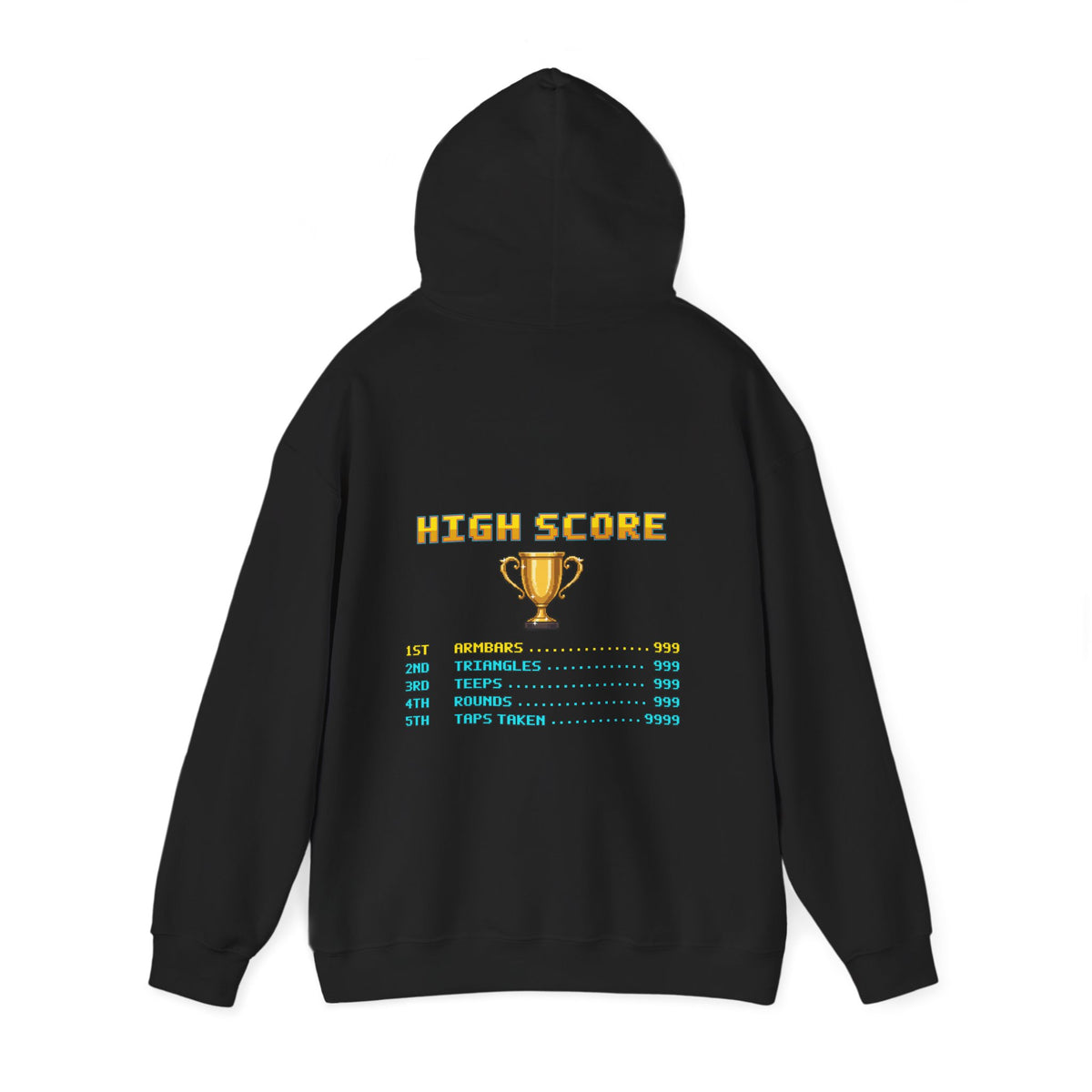 BJJ Hoodie - High Score: Armbars and Triangles - Retro Pixel Art Hoodie