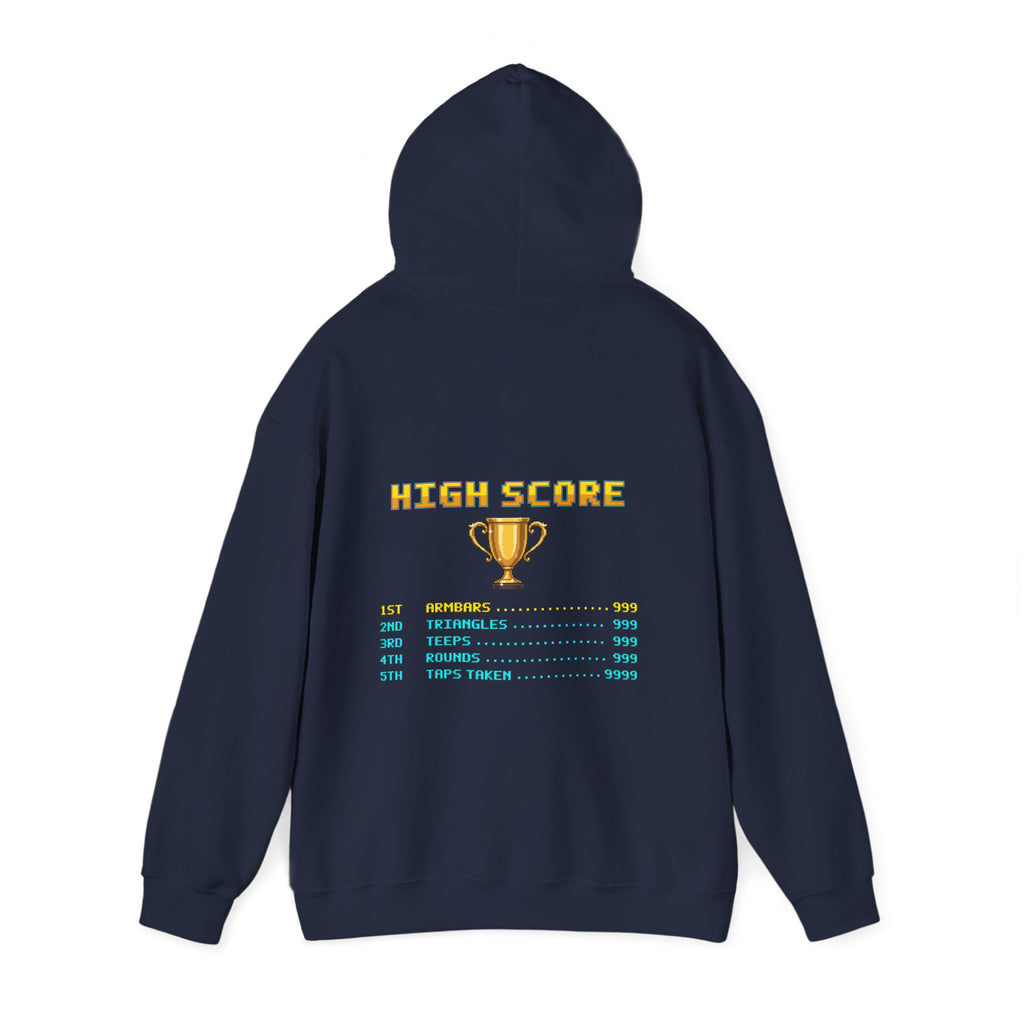 BJJ Hoodie - High Score: Armbars and Triangles - Retro Pixel Art Hoodie