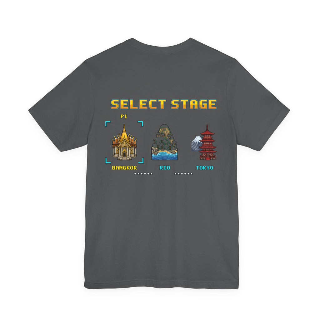 Muay Thai Shirt - Select Stage: Bangkok Rio Tokyo - Retro Pixel Art Tee