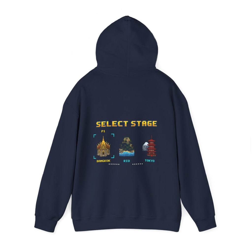 Muay Thai Hoodie - Select Stage: Bangkok Rio Tokyo - Retro Pixel Art Hoodie