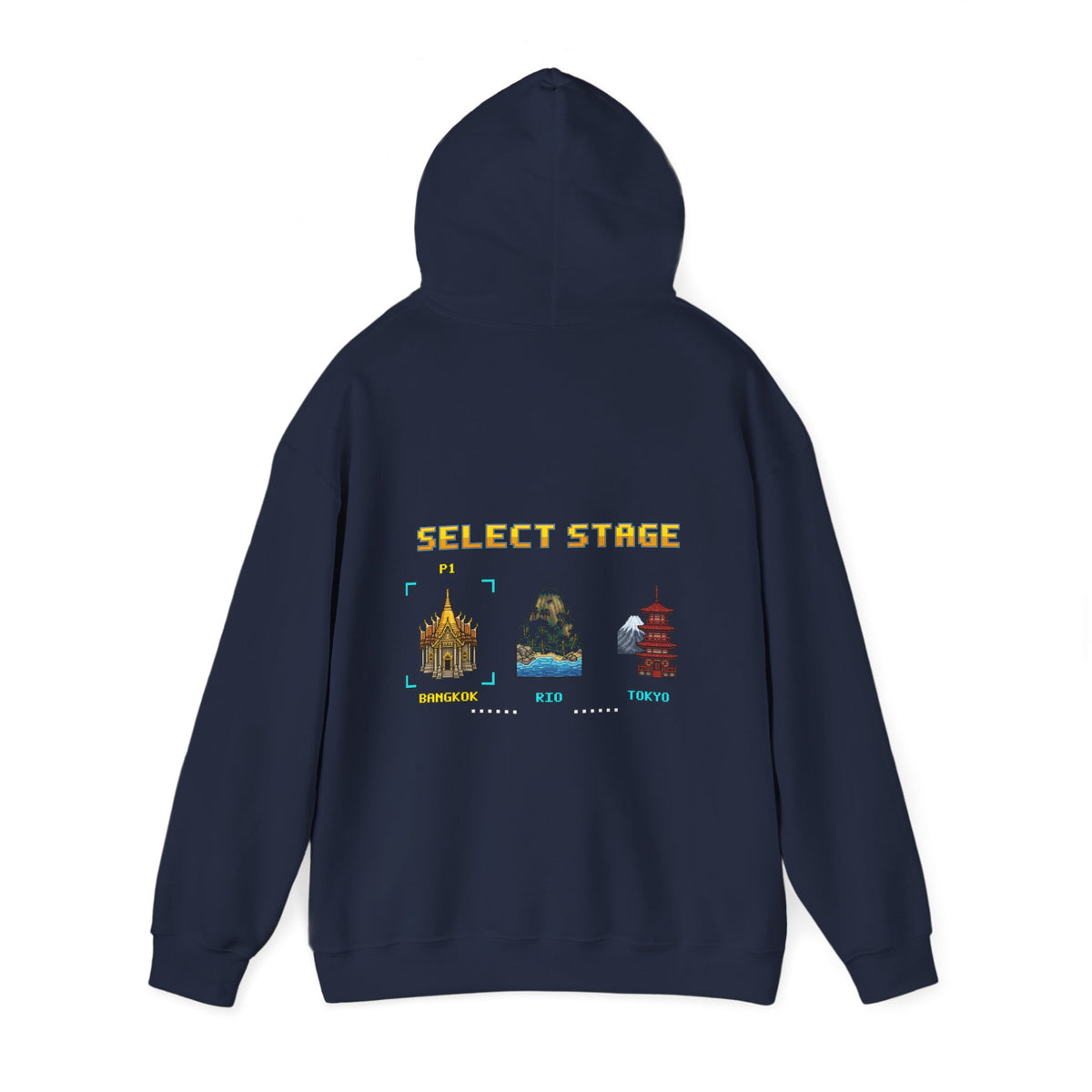 Muay Thai Hoodie - Select Stage: Bangkok Rio Tokyo - Retro Pixel Art Hoodie
