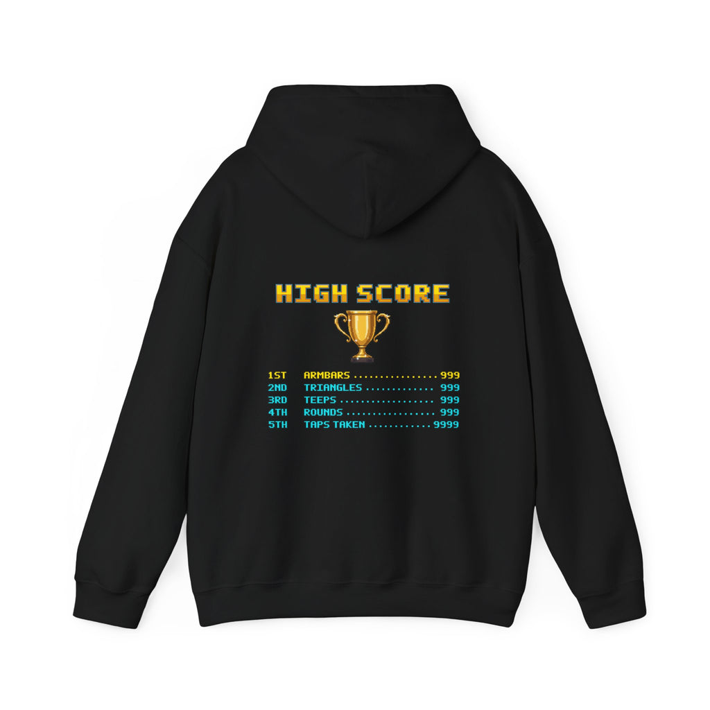 BJJ Hoodie - High Score: Armbars and Triangles - Retro Pixel Art Hoodie