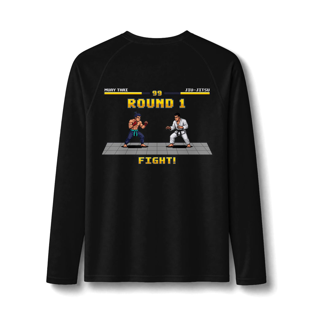 MMA Rash Guard - Round 1: Muay Thai vs Jiu Jitsu - Pixel Art Rashguard