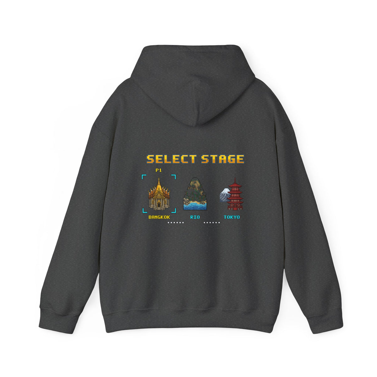 Muay Thai Hoodie - Select Stage: Bangkok Rio Tokyo - Retro Pixel Art Hoodie