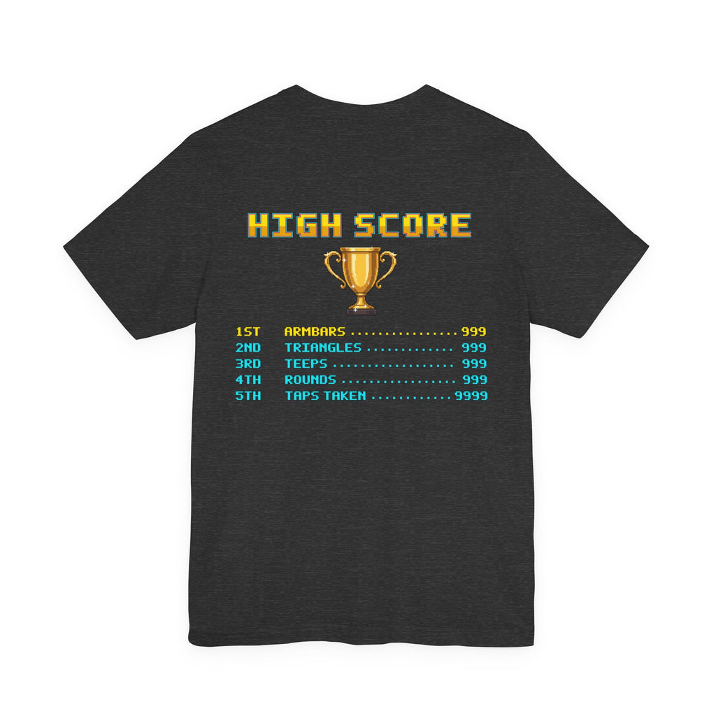 BJJ Shirt - High Score: Armbars and Triangles - Retro Pixel Art Tee