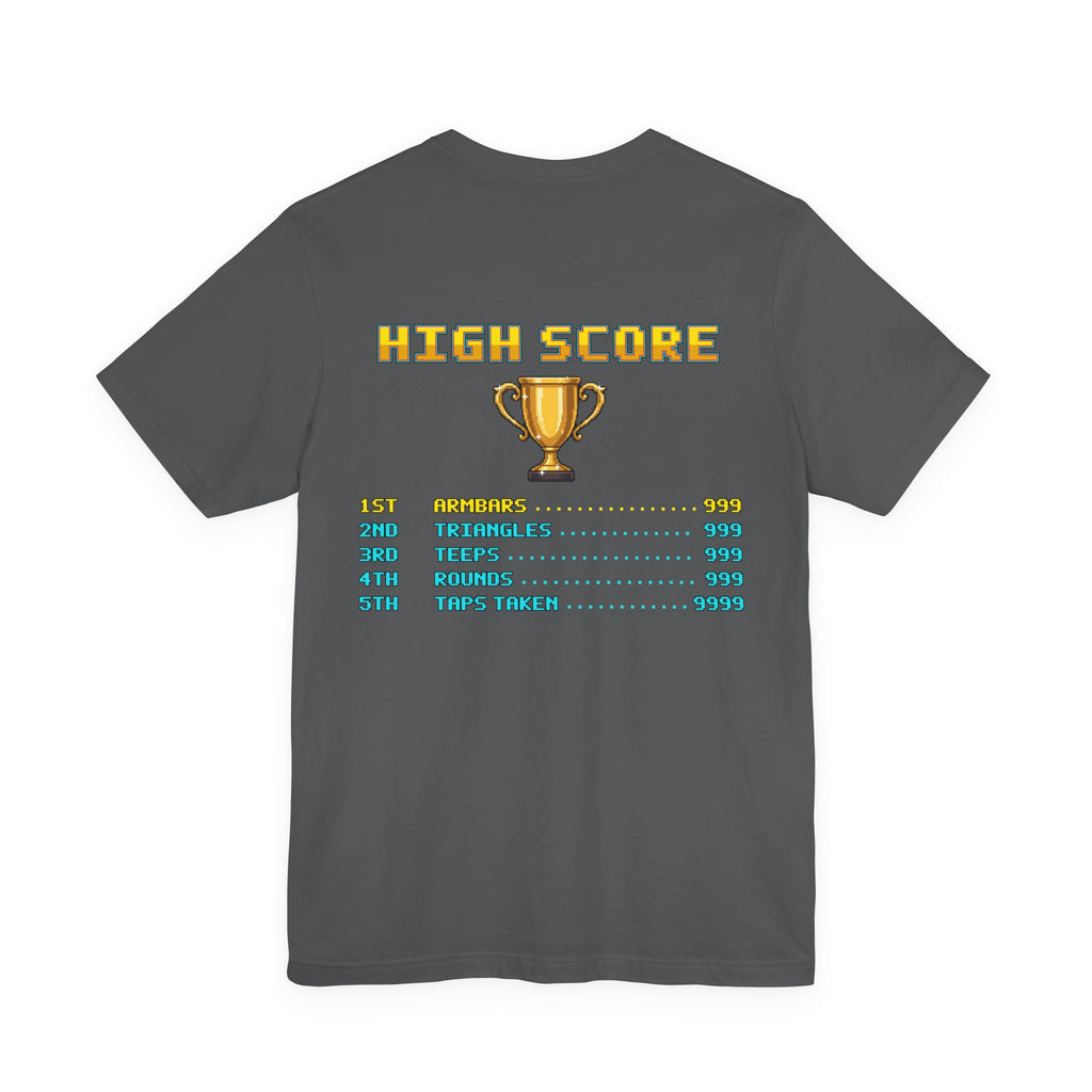 BJJ Shirt - High Score: Armbars and Triangles - Retro Pixel Art Tee