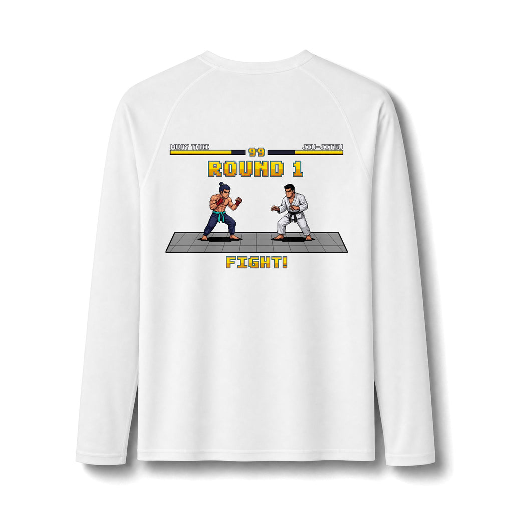 MMA Rash Guard - Round 1: Muay Thai vs Jiu Jitsu - Pixel Art Rashguard