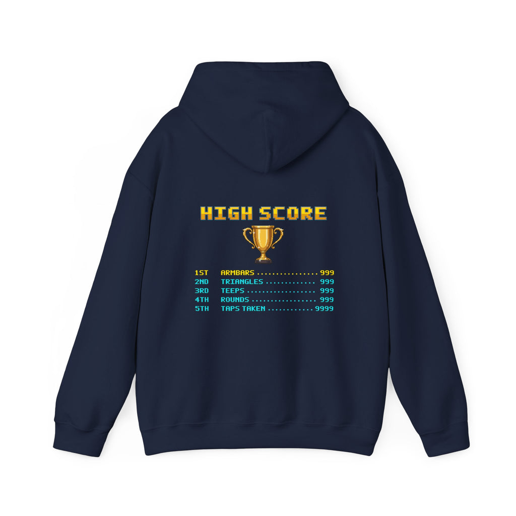 BJJ Hoodie - High Score: Armbars and Triangles - Retro Pixel Art Hoodie