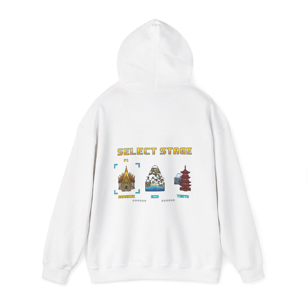Muay Thai Hoodie - Select Stage: Bangkok Rio Tokyo - Retro Pixel Art Hoodie