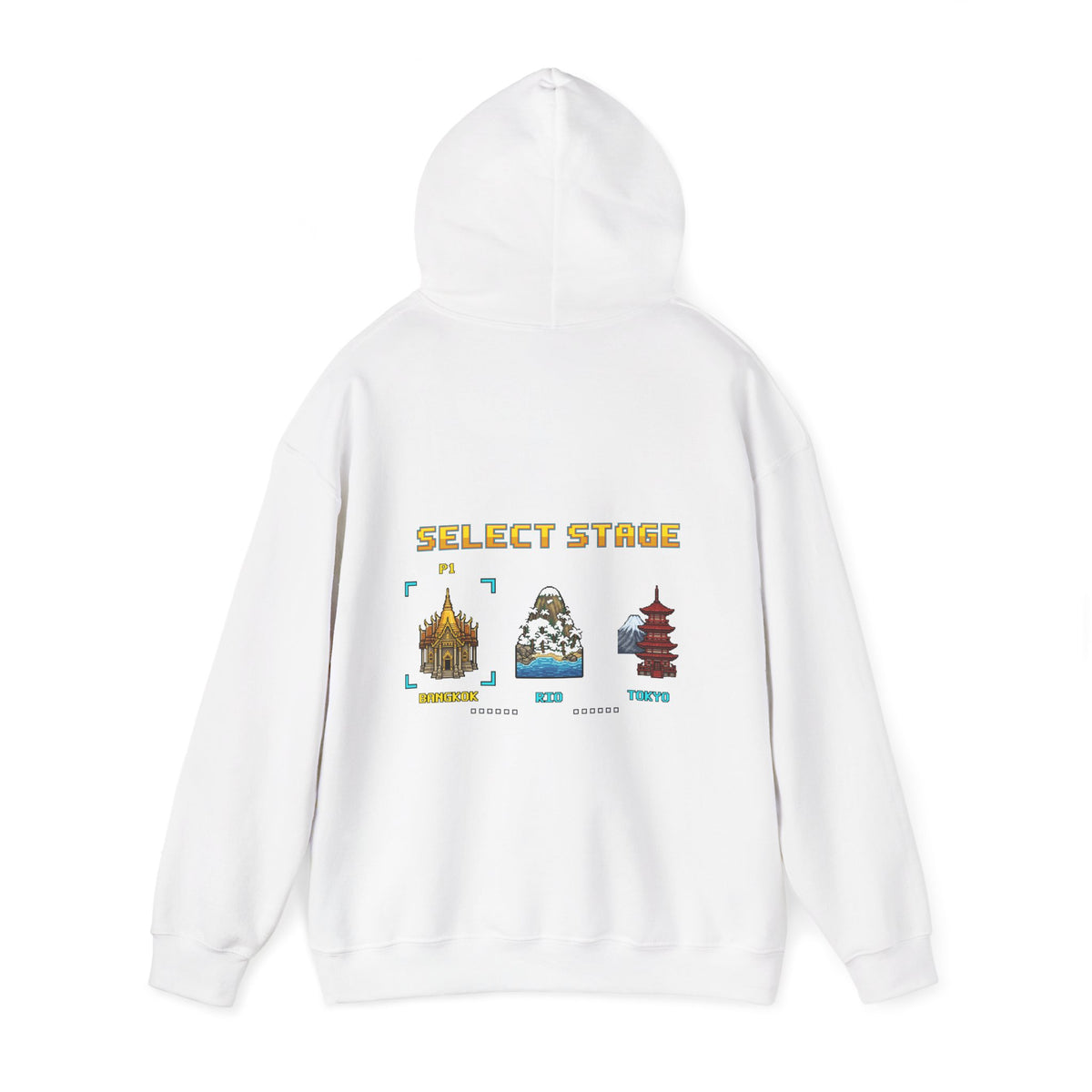 Muay Thai Hoodie - Select Stage: Bangkok Rio Tokyo - Retro Pixel Art Hoodie