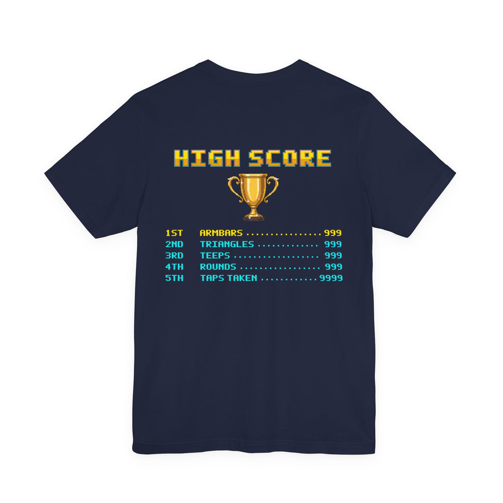 BJJ Shirt - High Score: Armbars and Triangles - Retro Pixel Art Tee