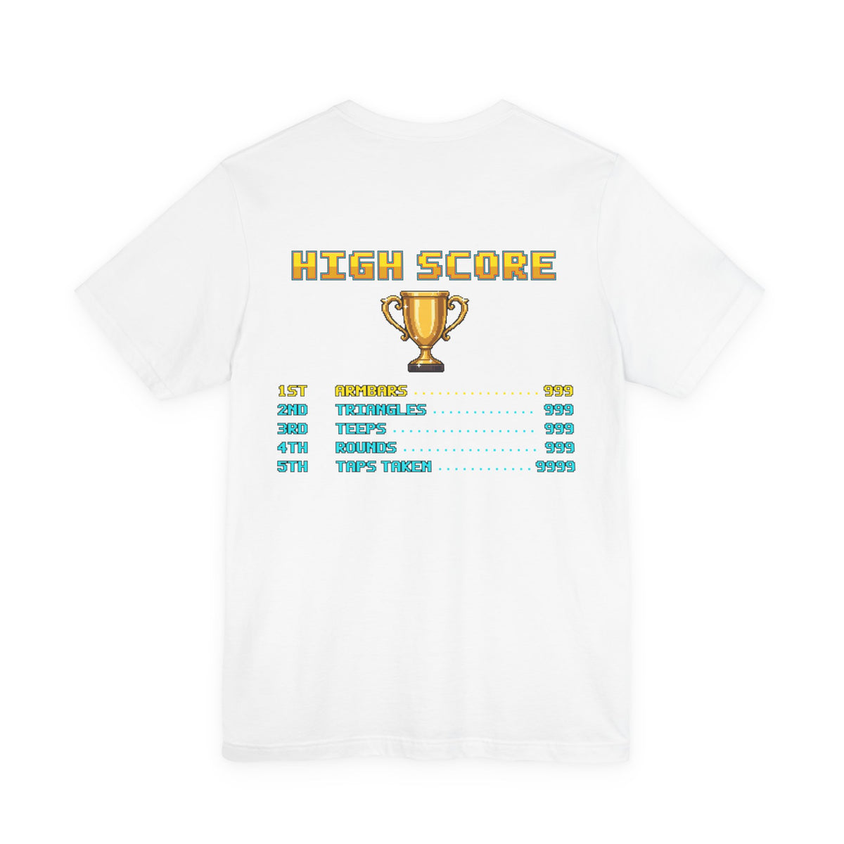 BJJ Shirt - High Score: Armbars and Triangles - Retro Pixel Art Tee