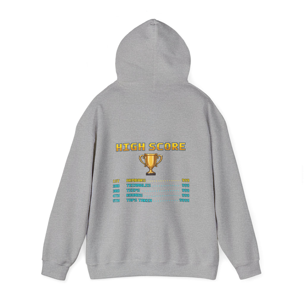 BJJ Hoodie - High Score: Armbars and Triangles - Retro Pixel Art Hoodie