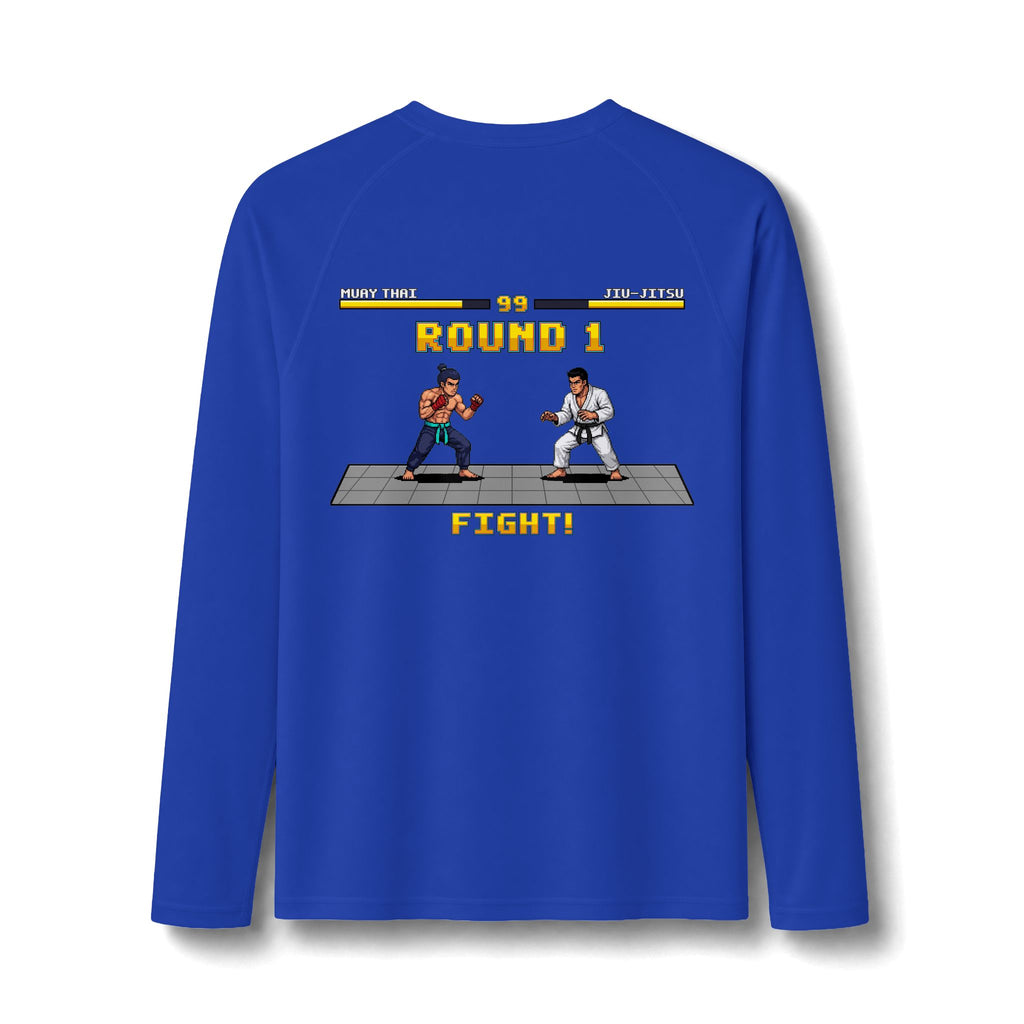MMA Rash Guard - Round 1: Muay Thai vs Jiu Jitsu - Pixel Art Rashguard