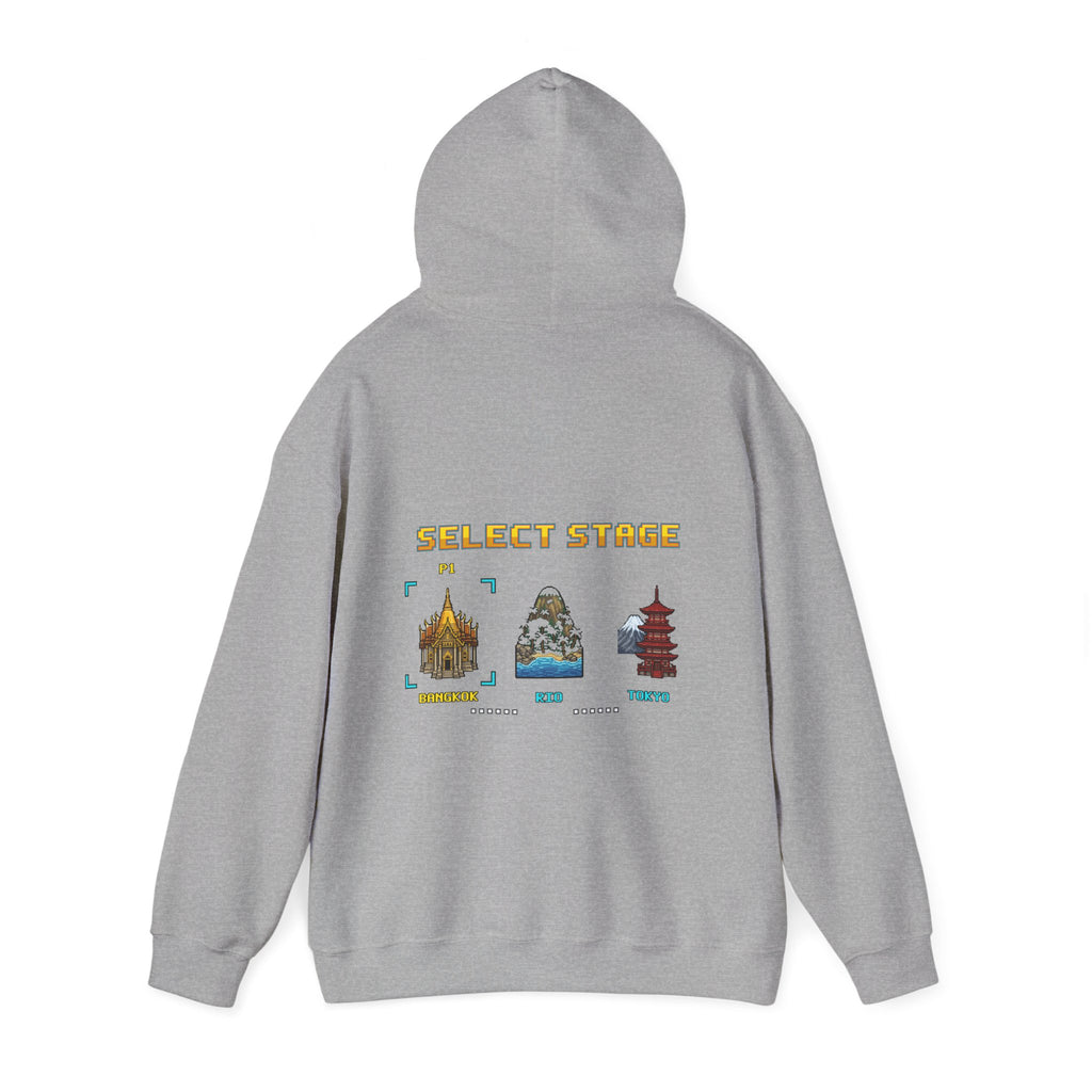 Muay Thai Hoodie - Select Stage: Bangkok Rio Tokyo - Retro Pixel Art Hoodie