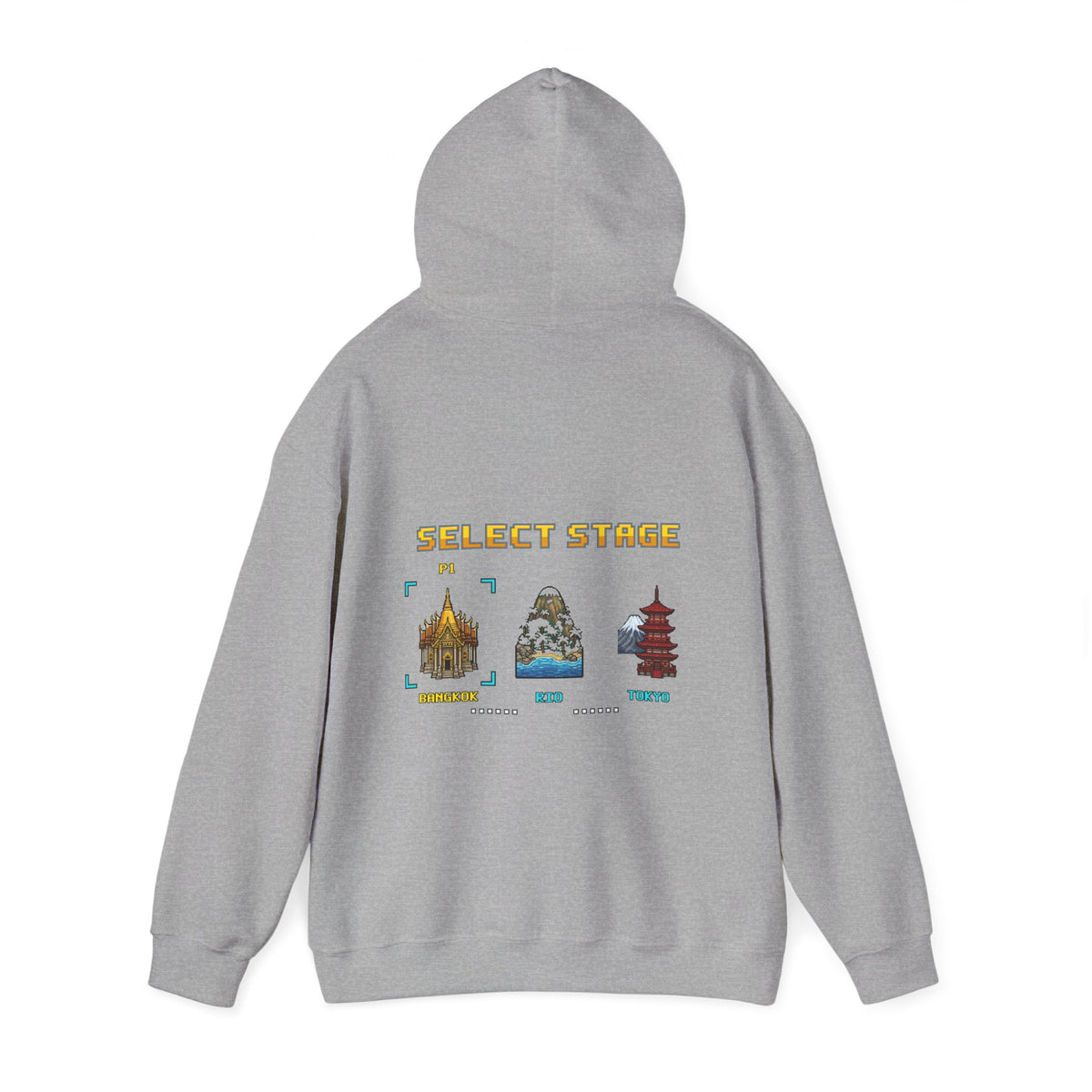 Muay Thai Hoodie - Select Stage: Bangkok Rio Tokyo - Retro Pixel Art Hoodie