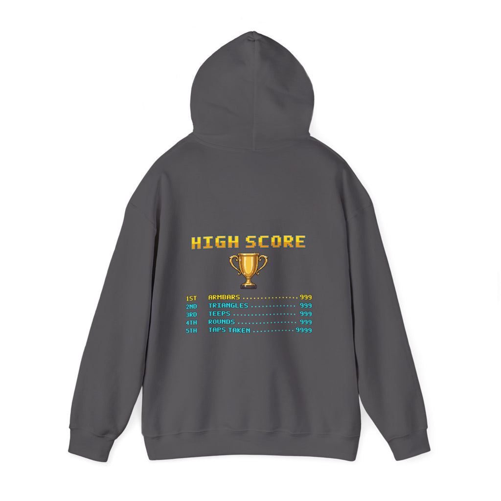 BJJ Hoodie - High Score: Armbars and Triangles - Retro Pixel Art Hoodie