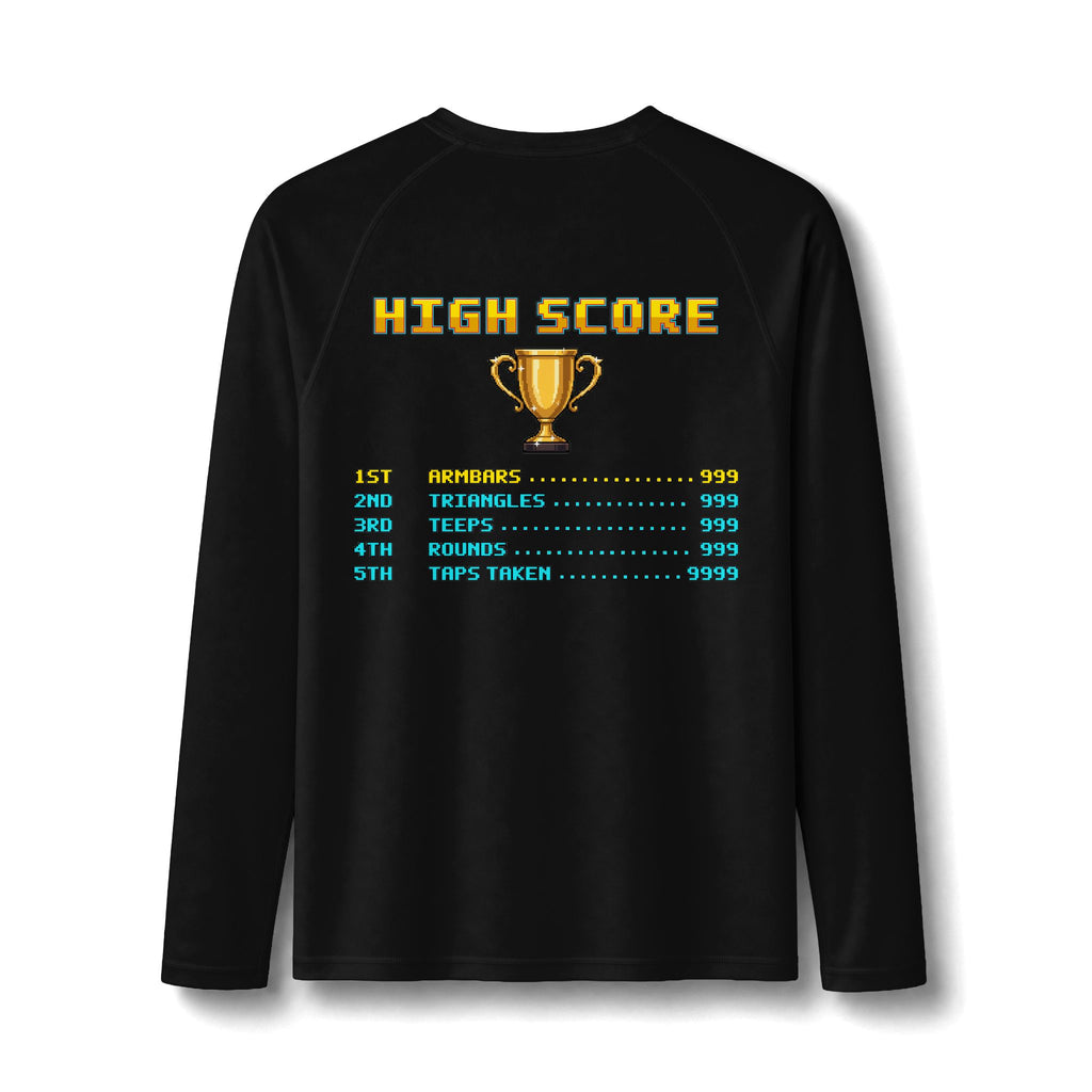 BJJ Rash Guard - High Score: Armbars and Triangles - Pixel Art Rashguard