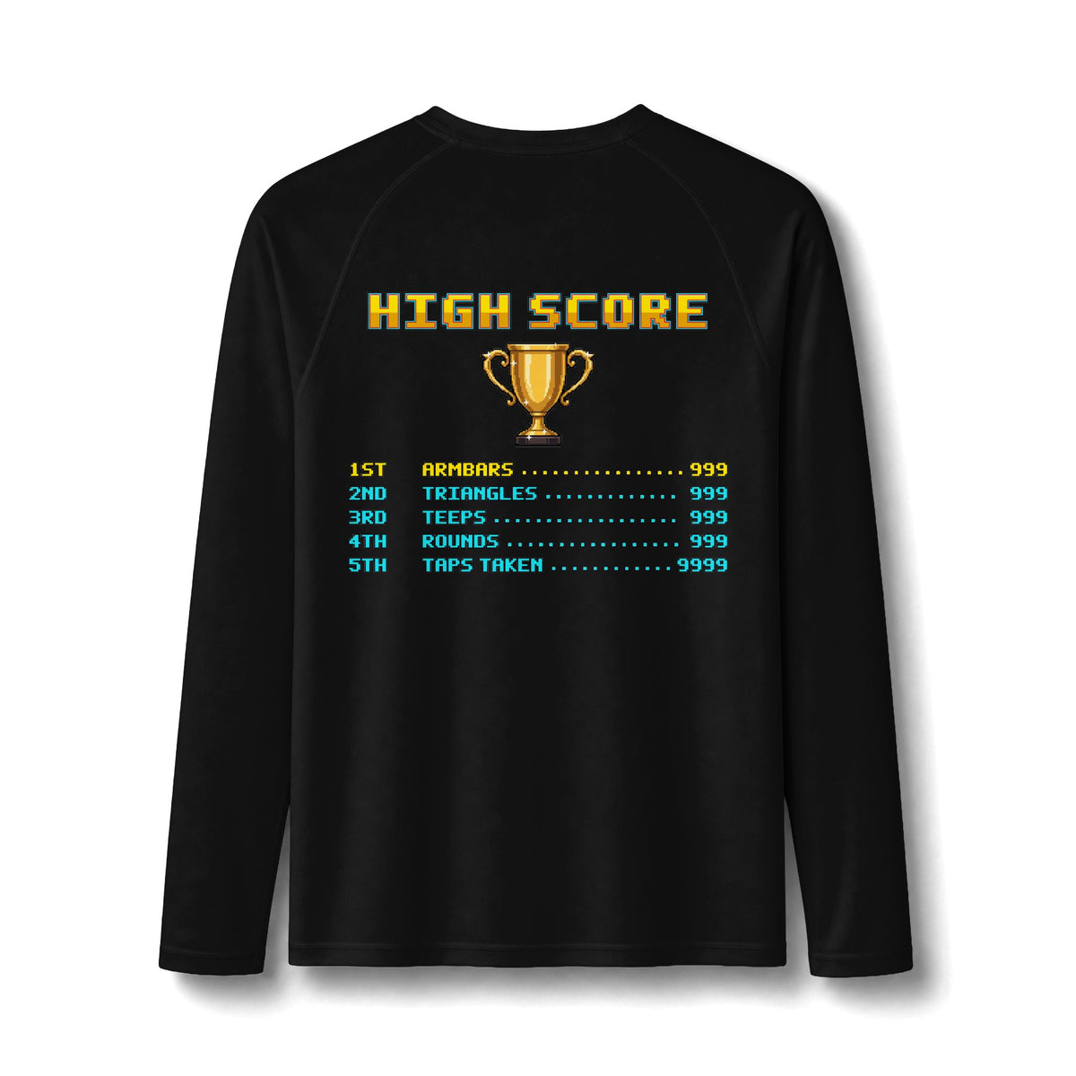 BJJ Rash Guard - High Score: Armbars and Triangles - Pixel Art Rashguard