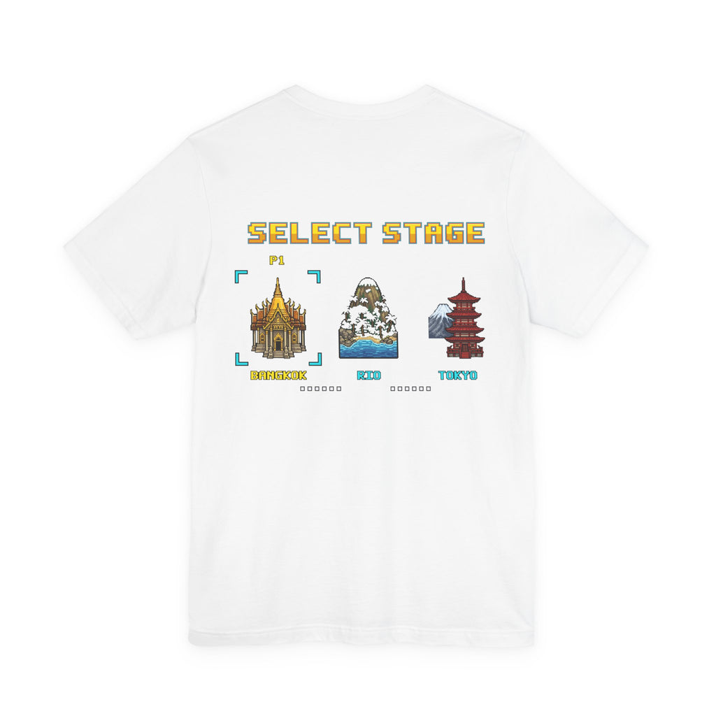 Muay Thai Shirt - Select Stage: Bangkok Rio Tokyo - Retro Pixel Art Tee