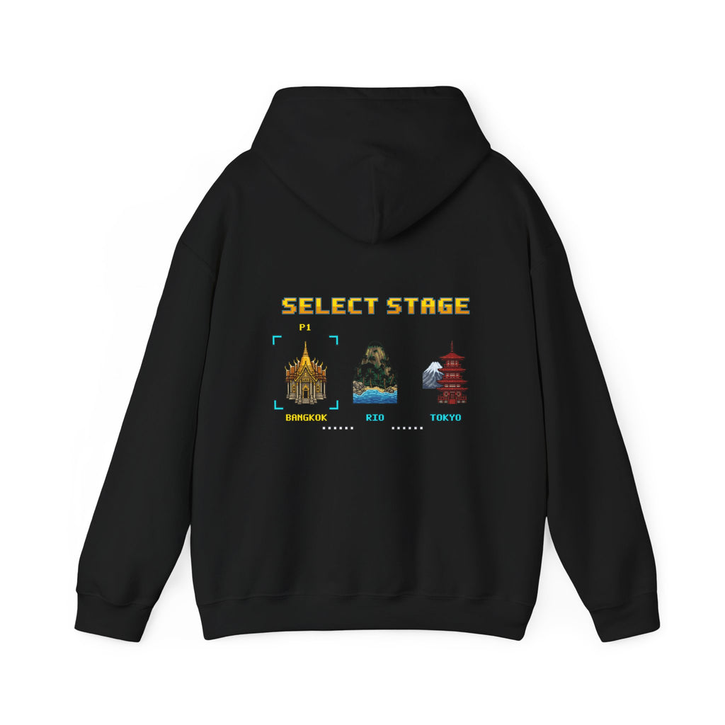 Muay Thai Hoodie - Select Stage: Bangkok Rio Tokyo - Retro Pixel Art Hoodie