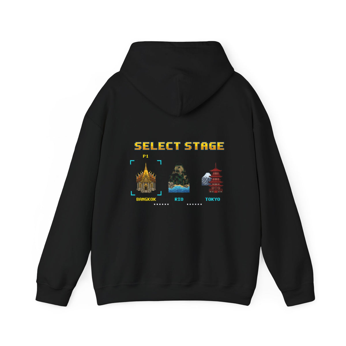 Muay Thai Hoodie - Select Stage: Bangkok Rio Tokyo - Retro Pixel Art Hoodie