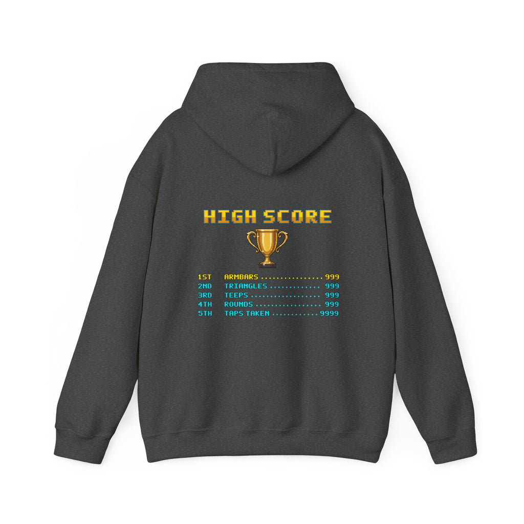 BJJ Hoodie - High Score: Armbars and Triangles - Retro Pixel Art Hoodie