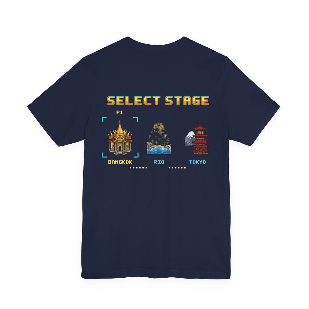 Muay Thai Shirt - Select Stage: Bangkok Rio Tokyo - Retro Pixel Art Tee