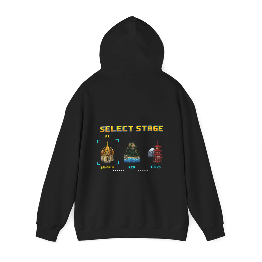 Muay Thai Hoodie - Select Stage: Bangkok Rio Tokyo - Retro Pixel Art Hoodie