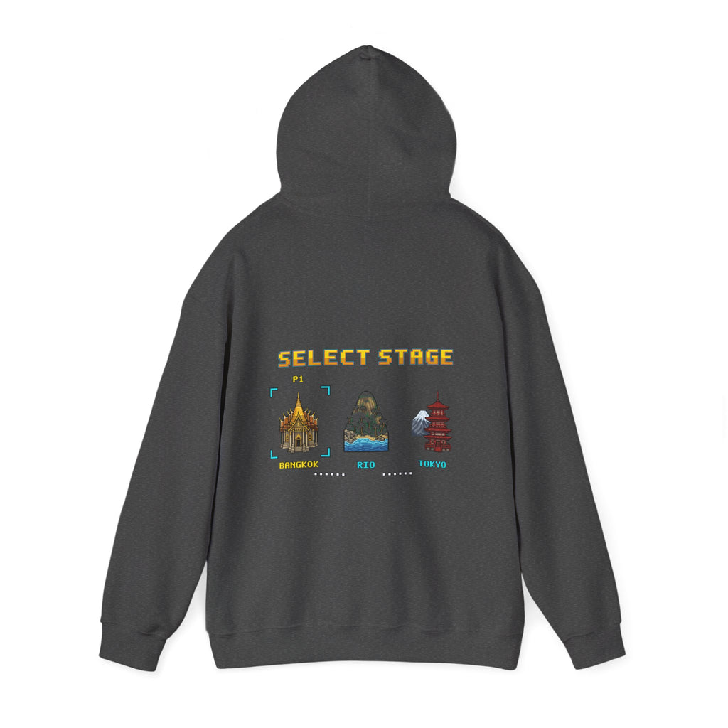 Muay Thai Hoodie - Select Stage: Bangkok Rio Tokyo - Retro Pixel Art Hoodie