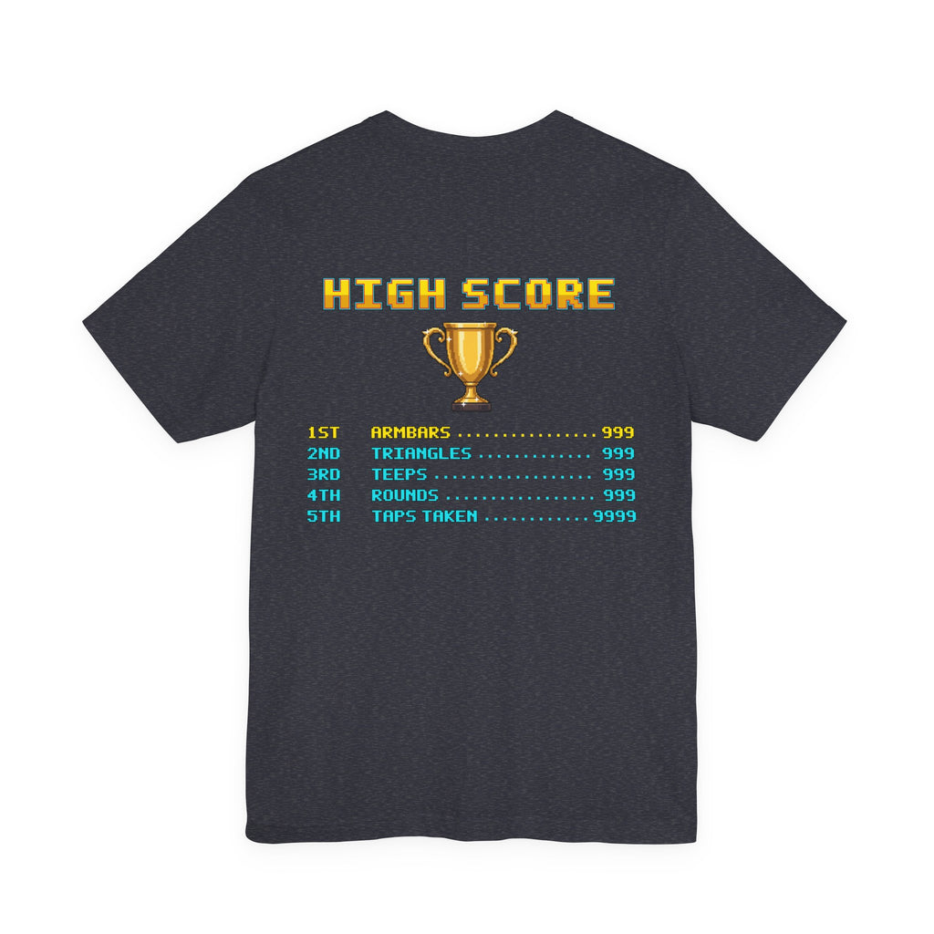 BJJ Shirt - High Score: Armbars and Triangles - Retro Pixel Art Tee