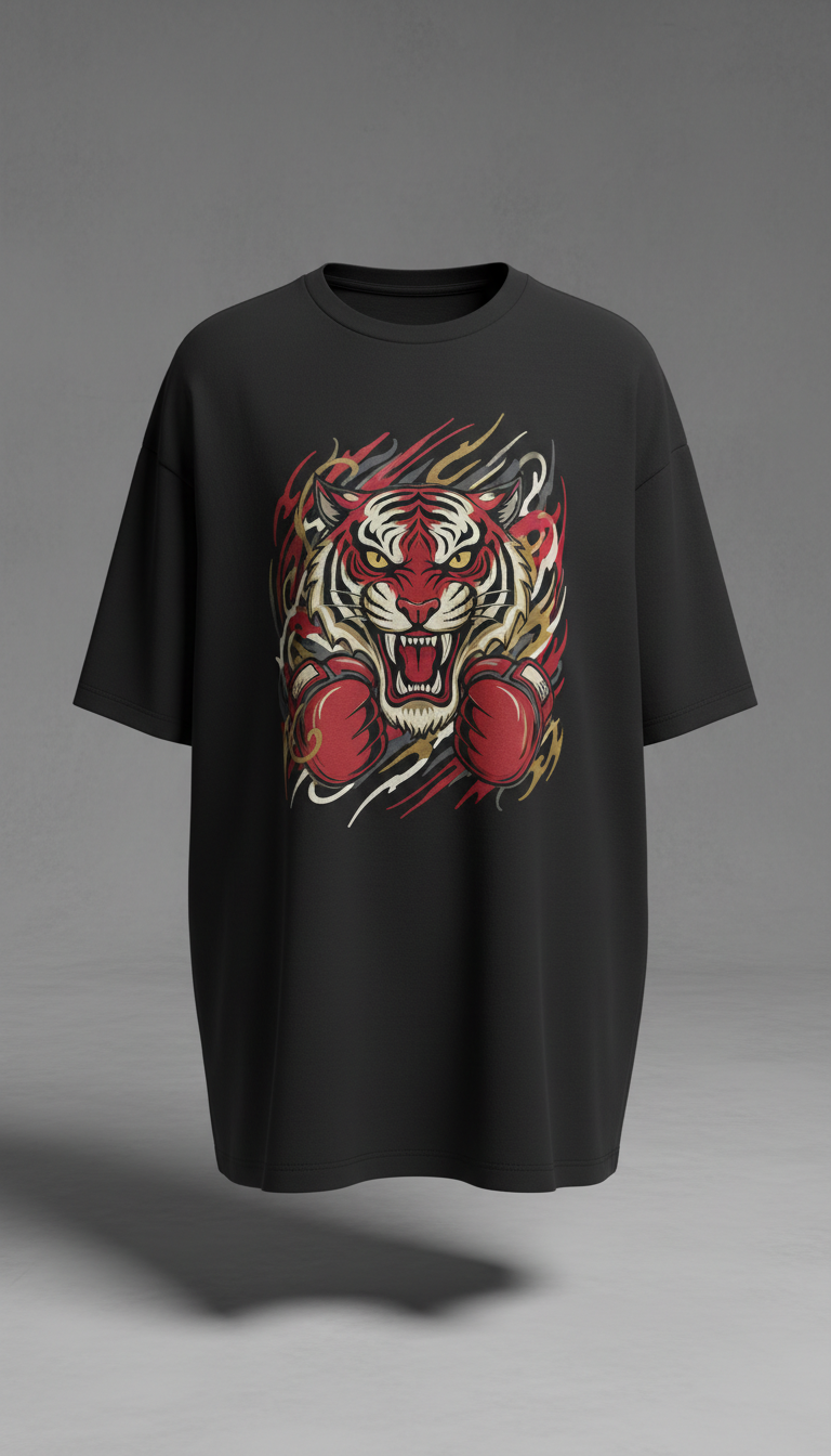 Midnight black oversized Muay Thai tee