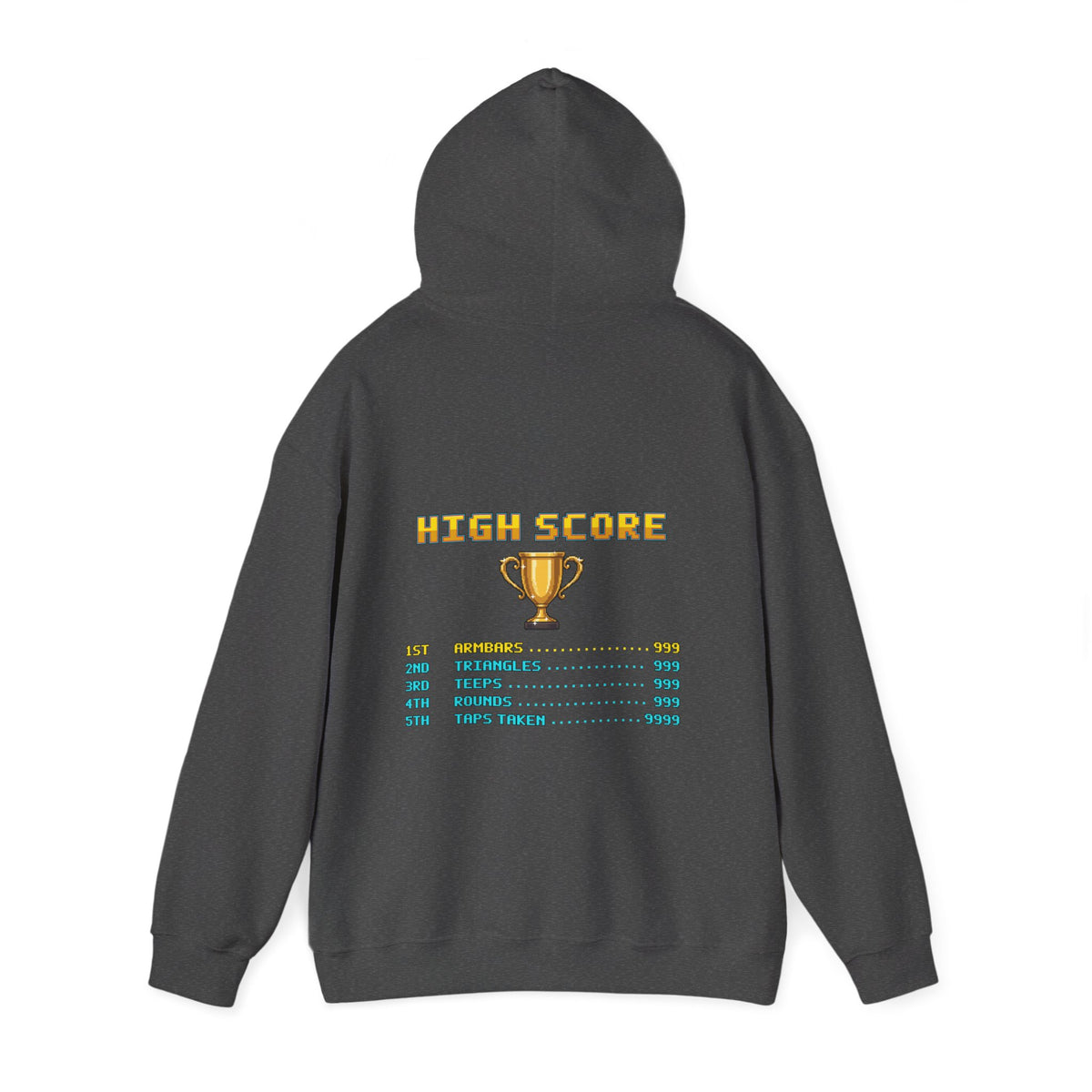 BJJ Hoodie - High Score: Armbars and Triangles - Retro Pixel Art Hoodie