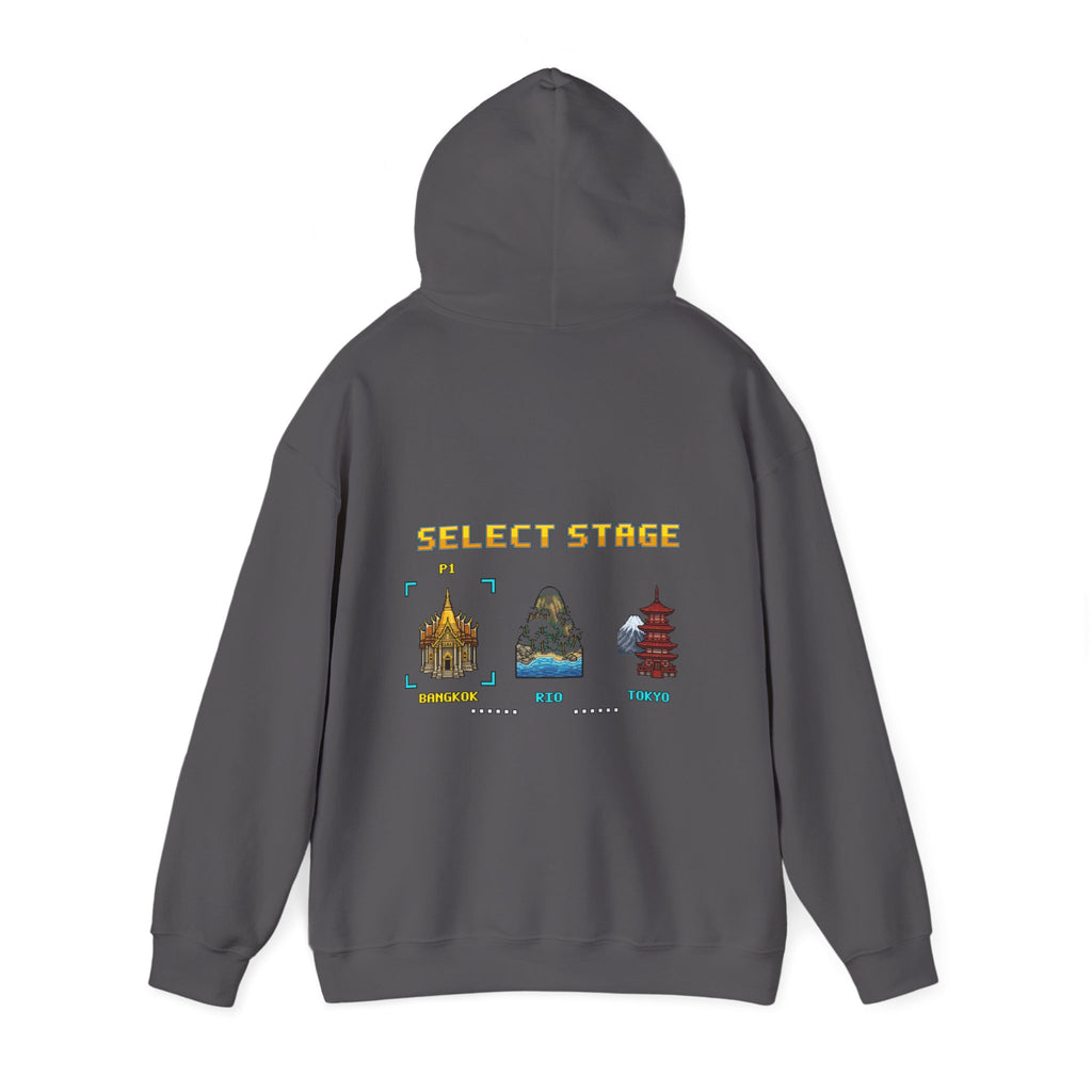 Muay Thai Hoodie - Select Stage: Bangkok Rio Tokyo - Retro Pixel Art Hoodie