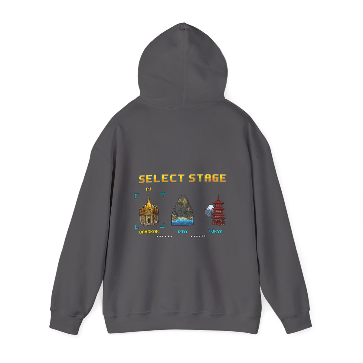 Muay Thai Hoodie - Select Stage: Bangkok Rio Tokyo - Retro Pixel Art Hoodie