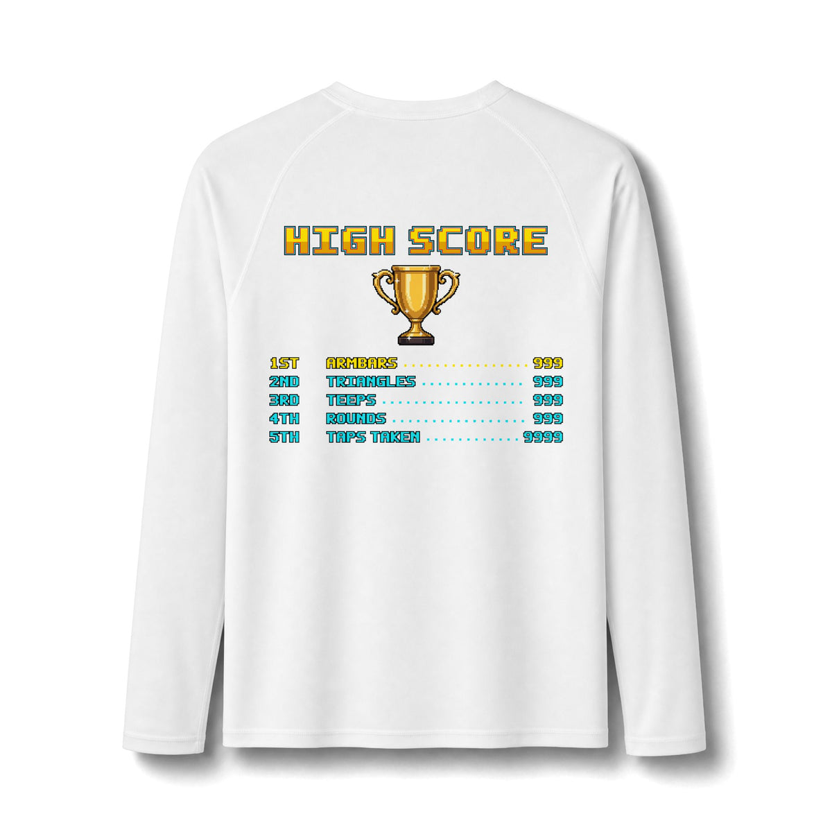 BJJ Rash Guard - High Score: Armbars and Triangles - Pixel Art Rashguard