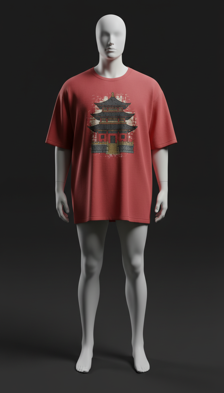 Combat crimson temple motif oversized tee