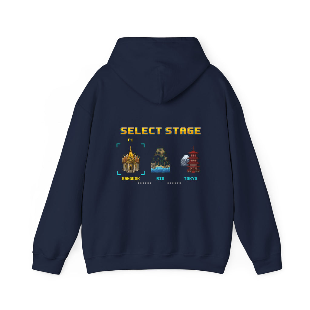 Muay Thai Hoodie - Select Stage: Bangkok Rio Tokyo - Retro Pixel Art Hoodie