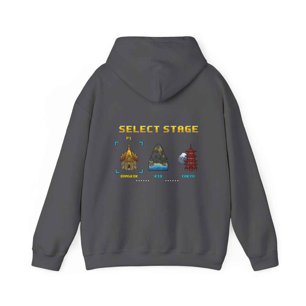 Muay Thai Hoodie - Select Stage: Bangkok Rio Tokyo - Retro Pixel Art Hoodie