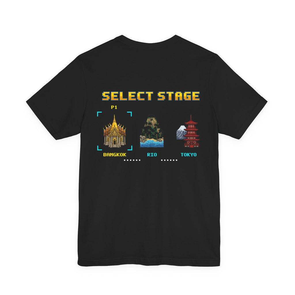 Muay Thai Shirt - Select Stage: Bangkok Rio Tokyo - Retro Pixel Art Tee