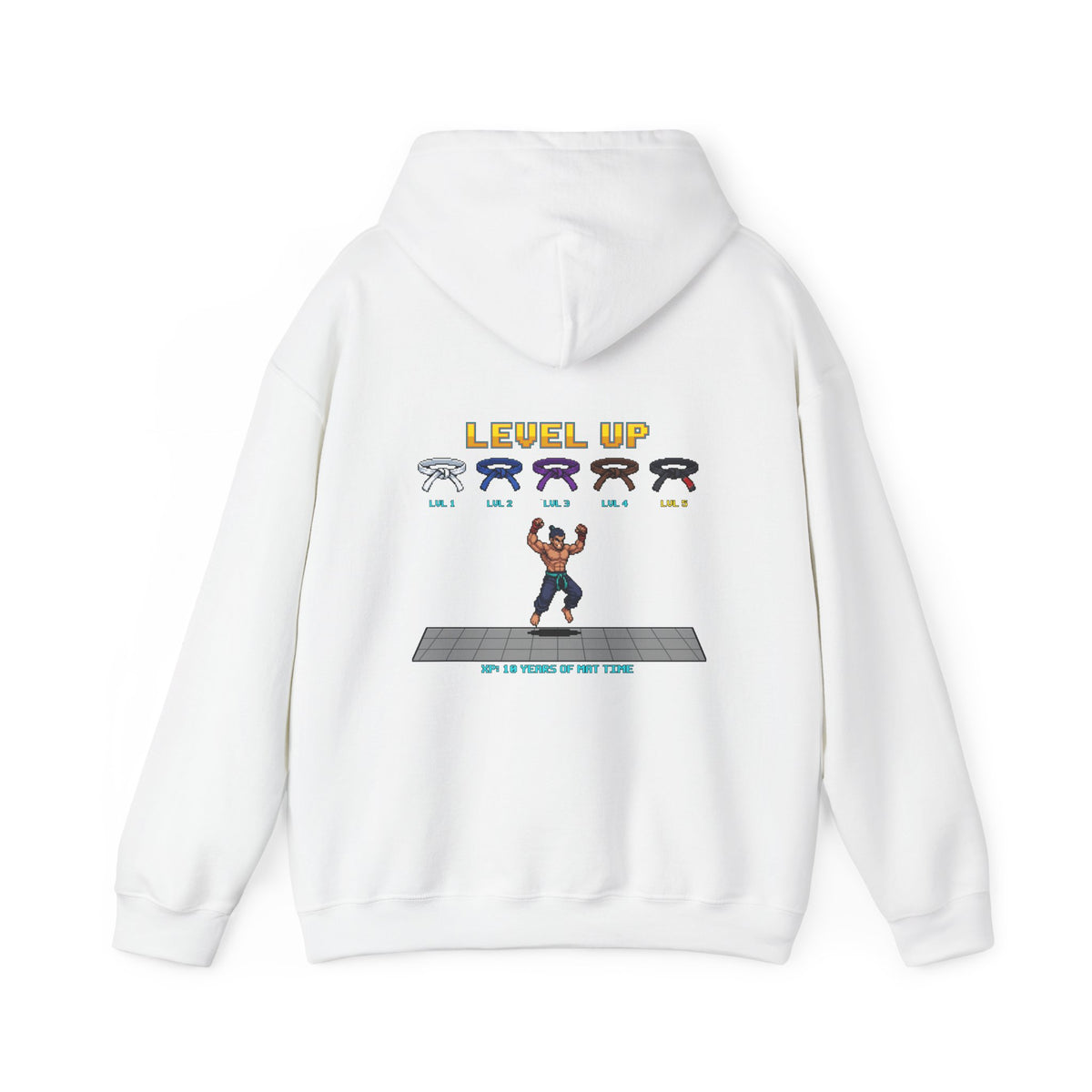 BJJ Hoodie - Level Up Belt Ranks - Retro Pixel Art Hoodie