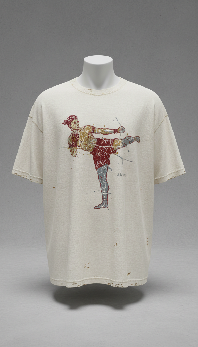 Urban ivory distressed linework Muay Thai tee